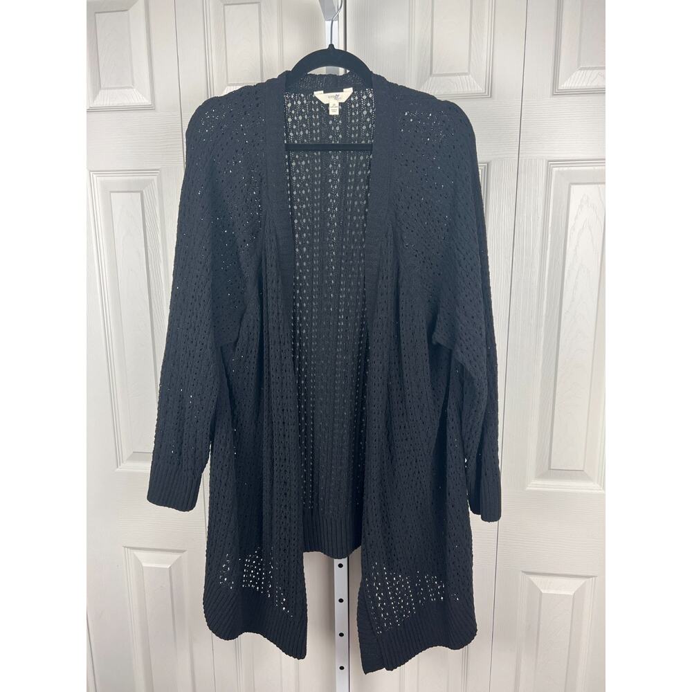 Terra‎ & Sky Womens 3X Black Chunky Open Knit Cardigan Topper Sweater - Picture 5 of 6